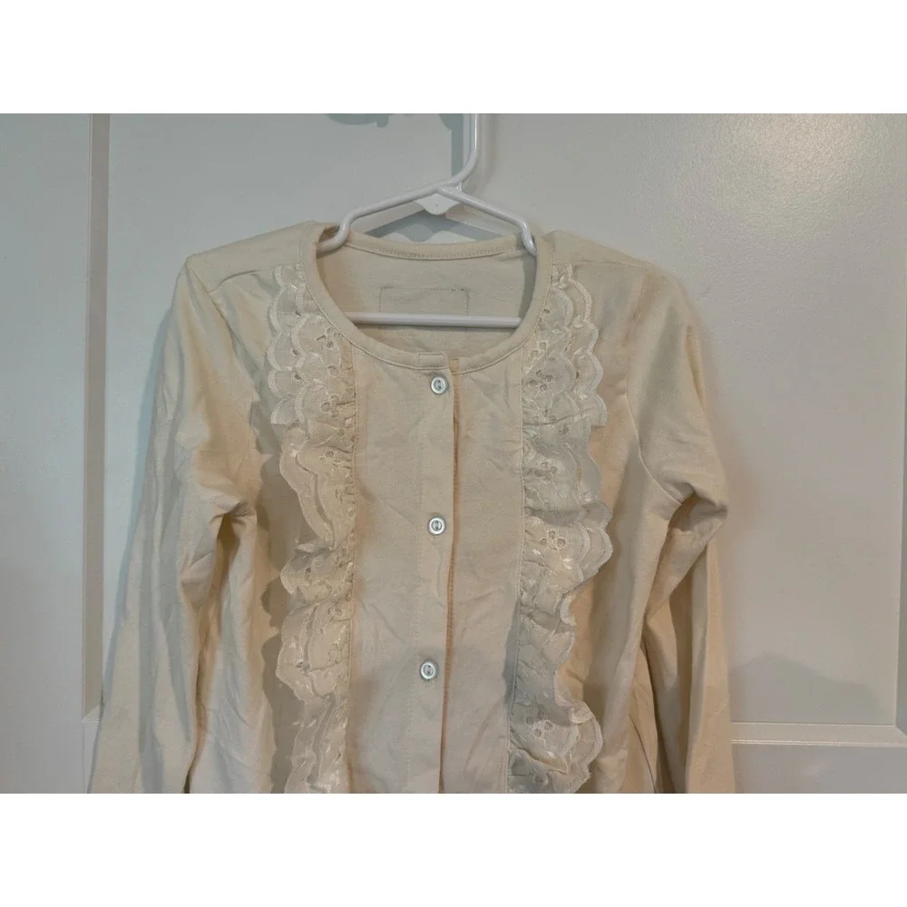 Eleanor Rose Girls Cream Lace Ruffle Button Front Cardigan Priscilla Size 6-7